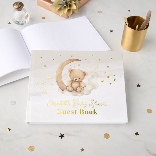 Geslachtsneutrale bruine teddybeer-Baby shower Gastenboek (Voorkant open)