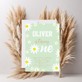Geslachtsneutrale Daisy 1e verjaardagsfeestje Boho Kaart