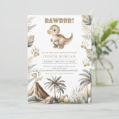 Geslachtsneutrale Dino Baby Shower Uitnodiging (Staand voorkant)