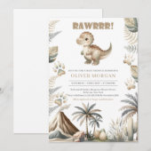 Geslachtsneutrale Dino Baby Shower Uitnodiging (Voorkant / Achterkant)