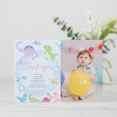 Geslachtsneutrale dinosaurus zwembadfeest verjaard bedankkaart (Staand voorkant)