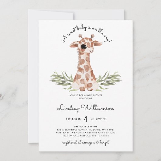 Geslachtsneutrale Giraffe Baby shower Kaart (Voorkant)