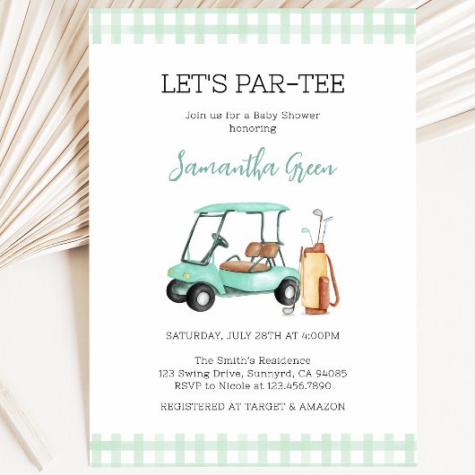 Geslachtsneutrale golf baby shower kaart