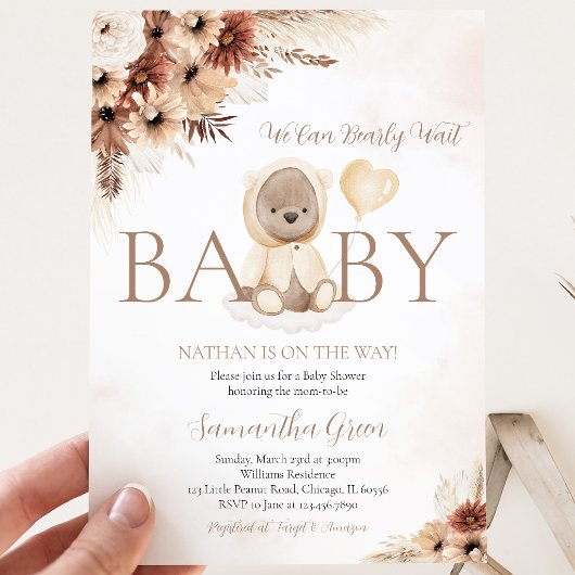 Geslachtsneutrale herfstbeer-babyshower kaart