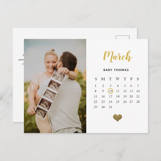 Geslachtsneutrale kalender Zwangerschap Onbekend/  Aankondigingskaart (Voorkant / Achterkant)