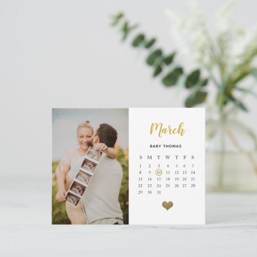 Geslachtsneutrale kalender Zwangerschap Onbekend/ Aankondigingskaart (Staand voorkant)