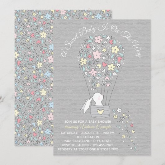 Geslachtsneutrale konijn babyshower uitnodigingen (Voorkant / Achterkant)