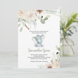 Geslachtsneutrale olifant baby shower uitnodiging