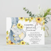 Geslachtsneutrale olifant baby shower zonnebloemen kaart (Staand voorkant)