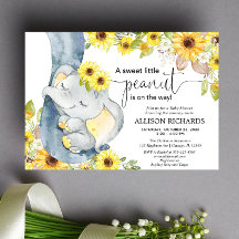 Geslachtsneutrale olifant baby shower zonnebloemen