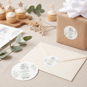 Geslachtsneutrale Olifant Eucalyptus Baby Shower Ronde Sticker