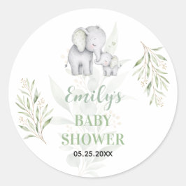 Geslachtsneutrale Olifant Eucalyptus Baby Shower Ronde Sticker