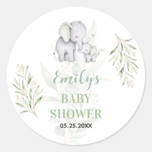Geslachtsneutrale Olifant Eucalyptus Baby Shower Ronde Sticker