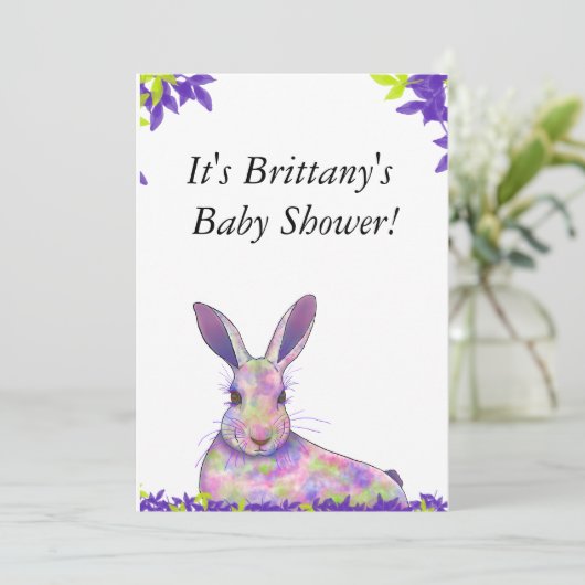 Geslachtsneutrale Paarse konijnenuitnodiging voor  Kaart (Staand voorkant)