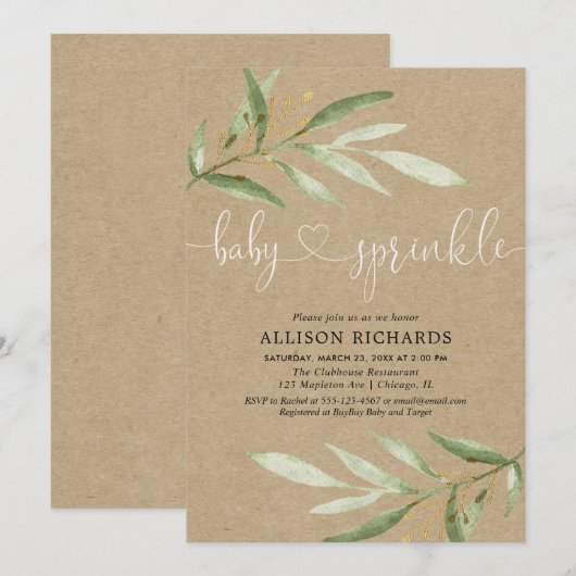 Geslachtsneutrale rustieke kraft groene babyfeestj kaart (Voorkant / Achterkant)