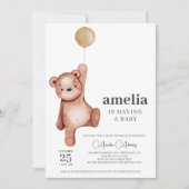 Geslachtsneutrale teddybeer babyshower uitnodiging (Voorkant)