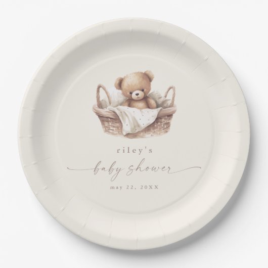 Geslachtsneutrale teddybeer Boho babyshower Papieren Bordje (Voorkant)