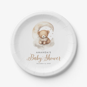 Geslachtsneutrale teddybeer maan sterren babyshowe papieren bordje