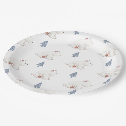 Geslachtsneutrale winterpolaire Beer Baby shower Papieren Bordje (Gekanteld)