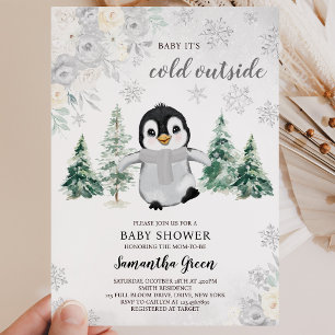 Geslachtsneutrale zilveren pinguïn baby shower kaart