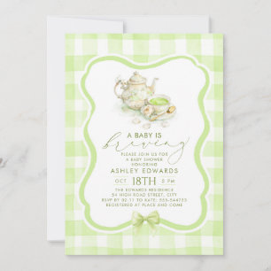 Geslachtsonafhankelijke babyshower Matcha-theepart Kaart