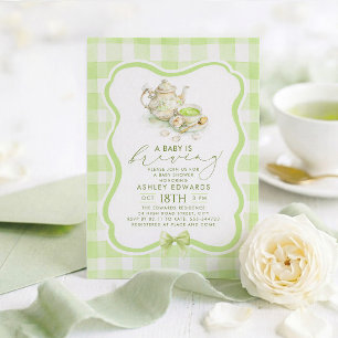 Geslachtsonafhankelijke babyshower Matcha-theepart Kaart