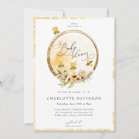 Geslachtsonafhankelijke Gele Hommels Gouden Baby B Kaart (Voorkant)