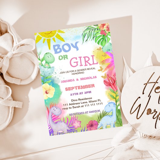 Geslachtsonthulling Dino Bloem Glitter Kaart