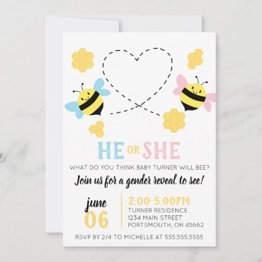 Geslachtsonthullingsfeest met bijenthema kaart (Voorkant)