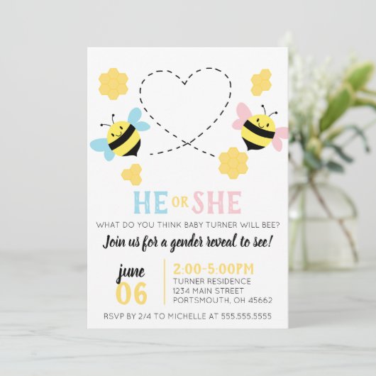 Geslachtsonthullingsfeest met bijenthema kaart (Staand voorkant)