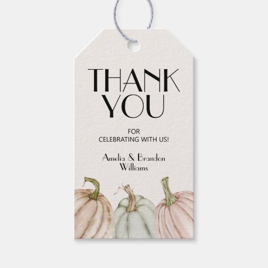 Geslachtsonzijdige baby shower favoriet met pompoe cadeaulabel (Voorkant)