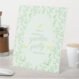 Geslachtsonzijdige baby shower tuinfeest reclamebord met voetstuk
