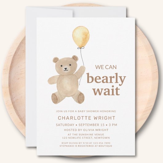Geslachtsonzijdige babyshower met teddybeer kaart