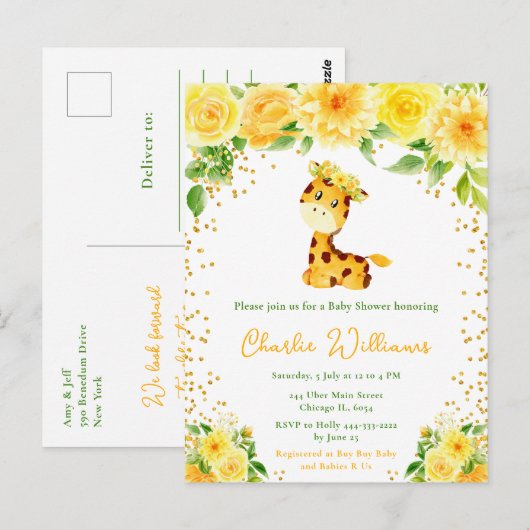 Geslachtsonzijdige babyshower voor giraffe briefkaart (Voorkant / Achterkant)