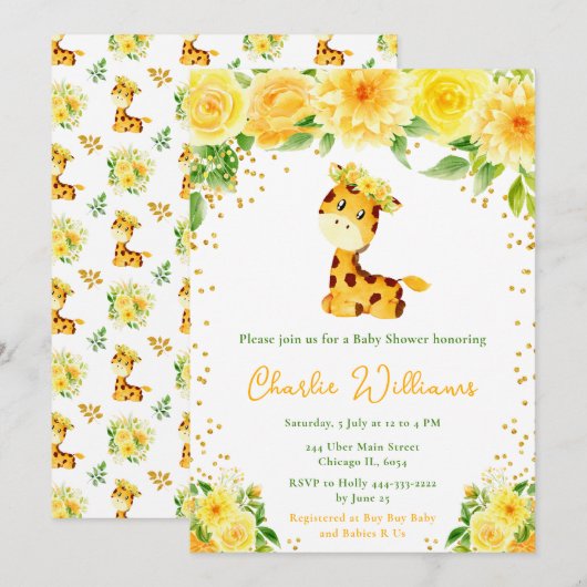 Geslachtsonzijdige babyshower voor giraffe kaart (Voorkant / Achterkant)