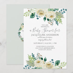 Geslachtsonzijdige babyshower waterverf groenblade kaart