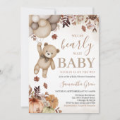 Geslachtsonzijdige herfstbeer-babyshower kaart (Voorkant)