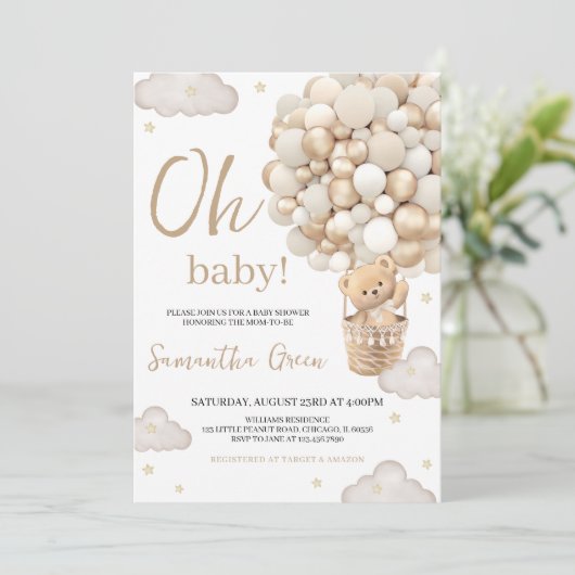 Geslachtsonzijdige Oh Babybeer Babyborrel Kaart (Staand voorkant)