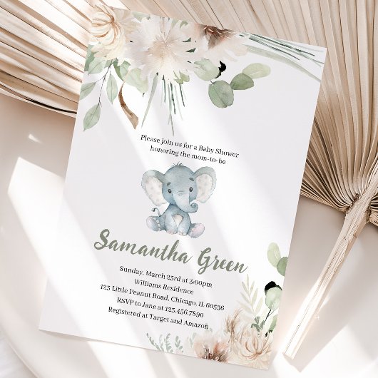 Geslachtsonzijdige Olifant Baby Shower Kaart