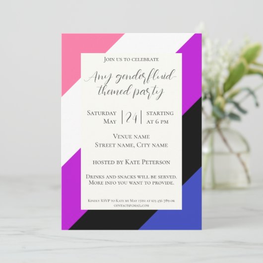 Geslachtsvloeibare queer vlag feestviering uitnodi kaart (Staand voorkant)