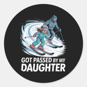 Geslagen Door Mijn Dochter Funny Skiing _56 Ronde Sticker