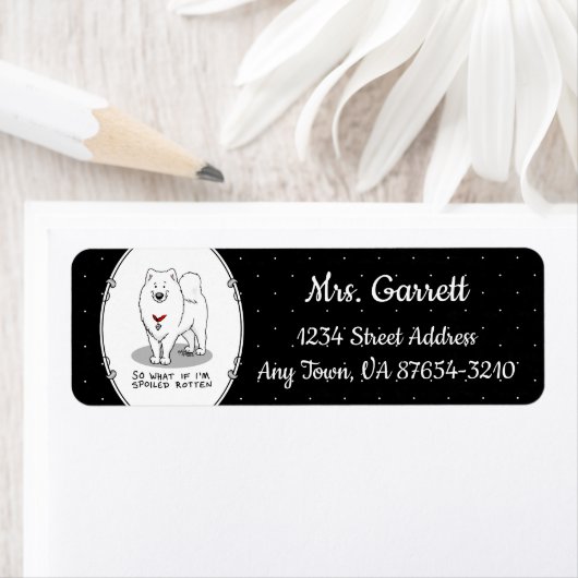 Geslepen geroten Samoyed Dog Cute Attitude Funding Etiket (Insitu)