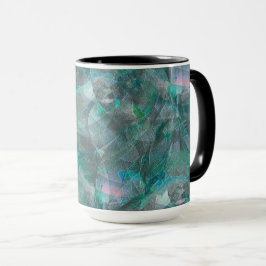 Geslepen groencyaan over onafgewerkt wandpleister mok