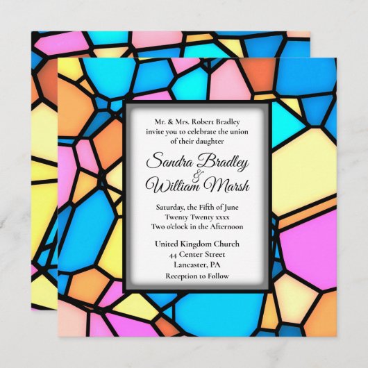 Geslepen mozaïek bruiloft uitnodiging (Voorkant / Achterkant)