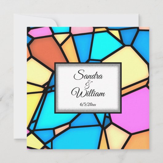 Geslepen mozaïek bruiloft uitnodiging (Achterkant)