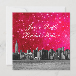 Geslepen NYC-silhouet Hot Pink Rode Hart Bruiloft Kaart