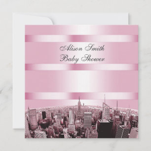 Geslepen NYC Silhouette 2 Zwart Roze Baby Shower Kaart