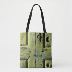 Gesloten bruine houten deur met twee panelen tote bag