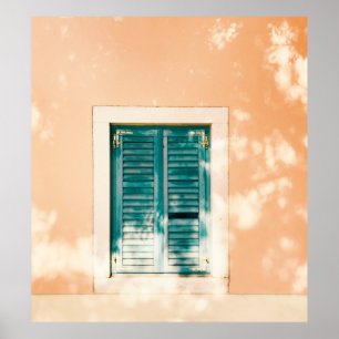 Gesloten groene houten deur poster