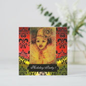 GESLOTEN IN GEEL, RODE, ZWARTE DAMASKMONOGRAM Gem Kaart (Staand voorkant)